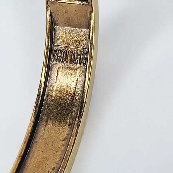 Heidi Daus | Vintage Art Deco 90's Crystal Bronzetone Hinged Bangle Bracelet - Picture 8 of 8